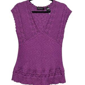 Y2K Babydoll Purple Open Knit V-neck Womens Sweater Vest Size Medium